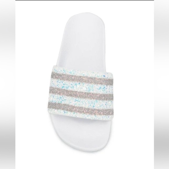 Adidas Adilette Slides, White Glitter, Women’s 8 - Picture 2 of 9